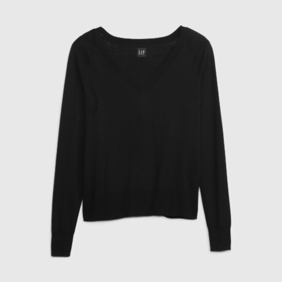 Gap Easy Pullover Cotton Modal blend Vneck sweater Black - Picture 3 of 8